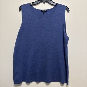 EILEEN FISHER Tank Shell Women's XL 100% Merino Wool Round Neck Blue GUC